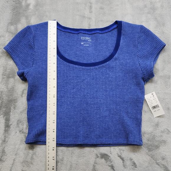 NEW Pacsun Est PAC 1980 Samantha Cropped Waffle Knit T-Shirt Size S Blue Stretch - Picture 9 of 10